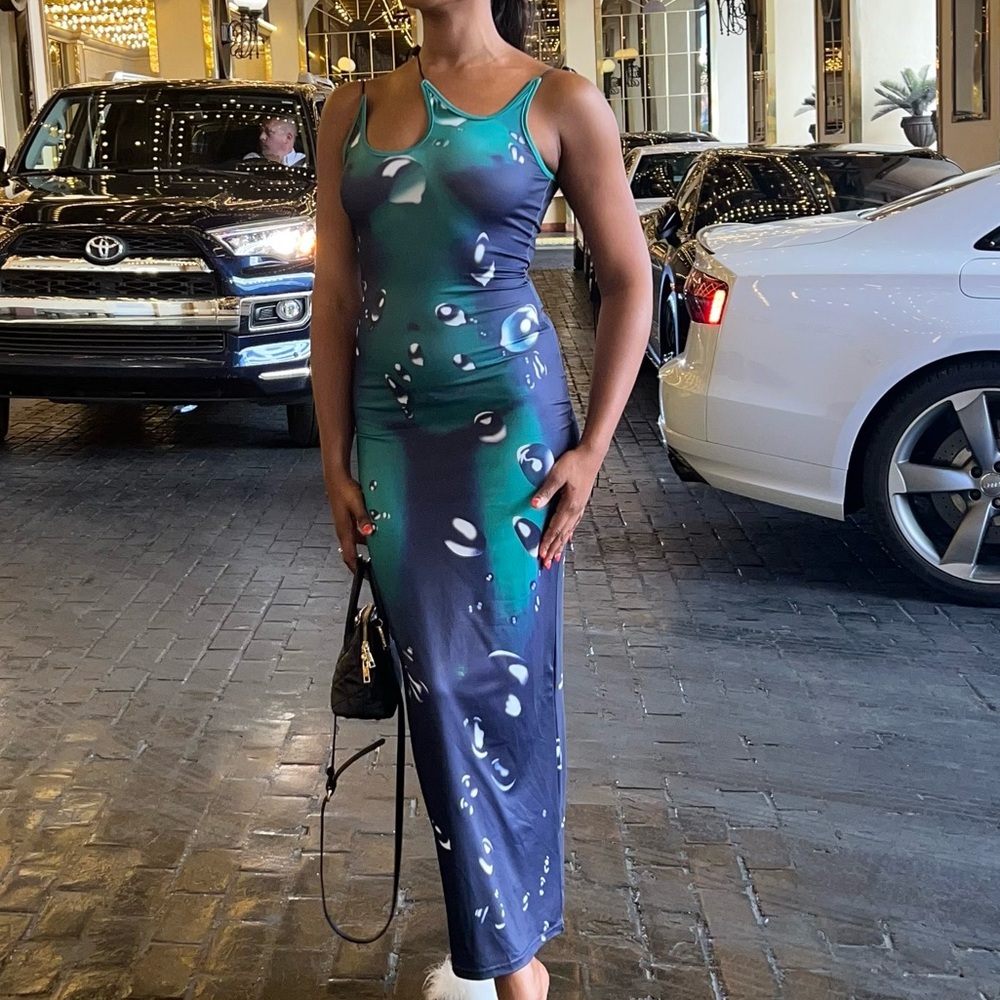 Chamber Green Waterdrops Body Print Dress - Picture 8 of 10